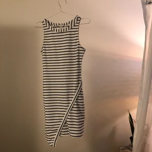 Old Money Black and White Striped Asymmetrical Dress
